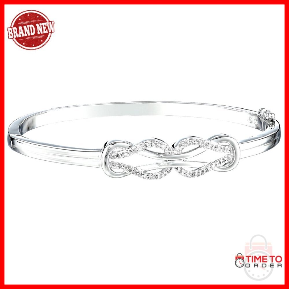 Sterling Silver Diamond Double Knot Bangle Bracelet Elegant Minimal Chic